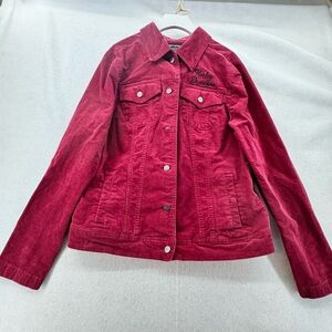 EUC Women’s Harley Davidson Motorcycles Corduroy Jacket Embroidered Wine Medium